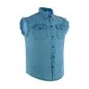 Daniel Smart Cotton Denim Sleeveless Frayed Design Button Down Shirts for Men - Cut Off Denim Shirt with Chest Pockets Bllue view 1