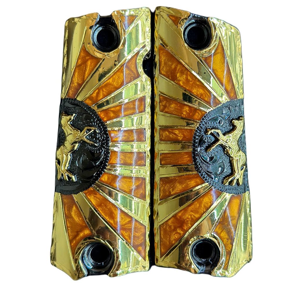 Grips for Colt 1911 Gun Colt Logo Model with Ocre Resin and Gold Rose and Black Nickel Includes Screws