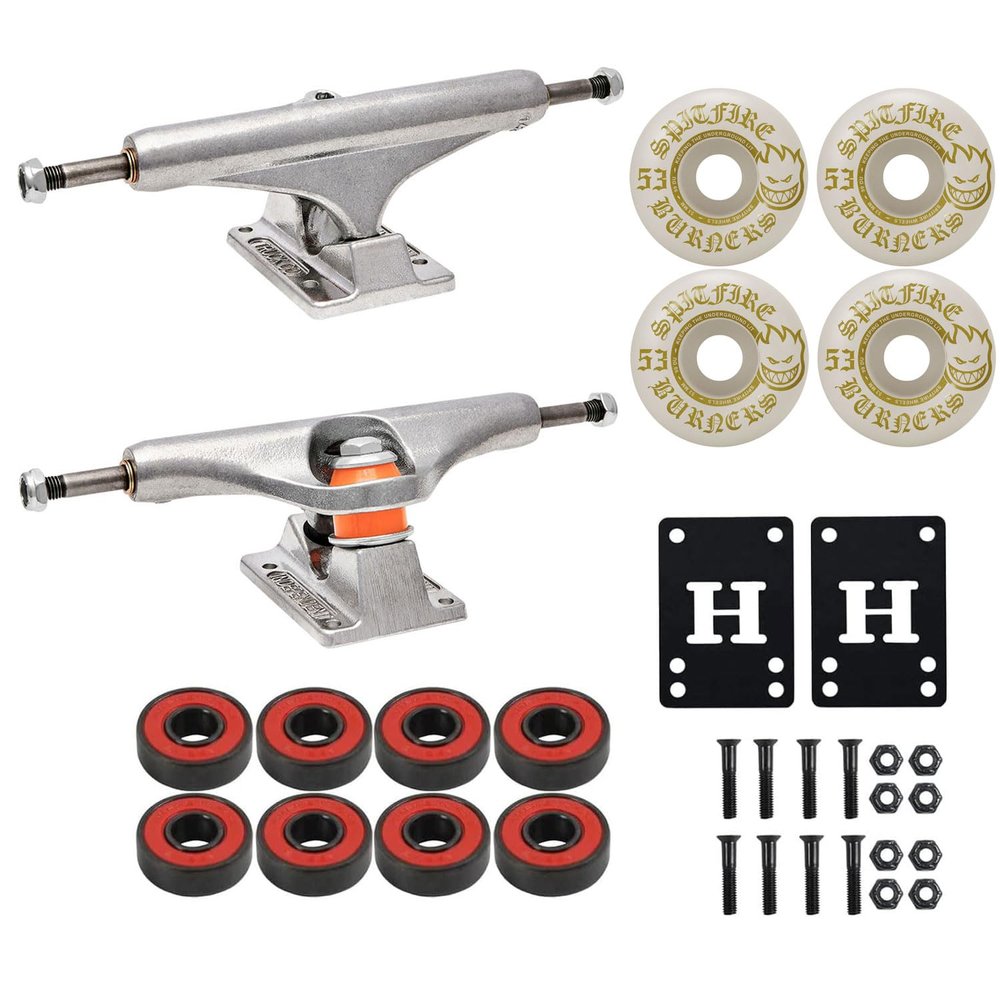INDEPENDENT Skateboard Trucks 139 Mid + 53mm Spitfire Burners Wheels, ABEC 5 Bearings