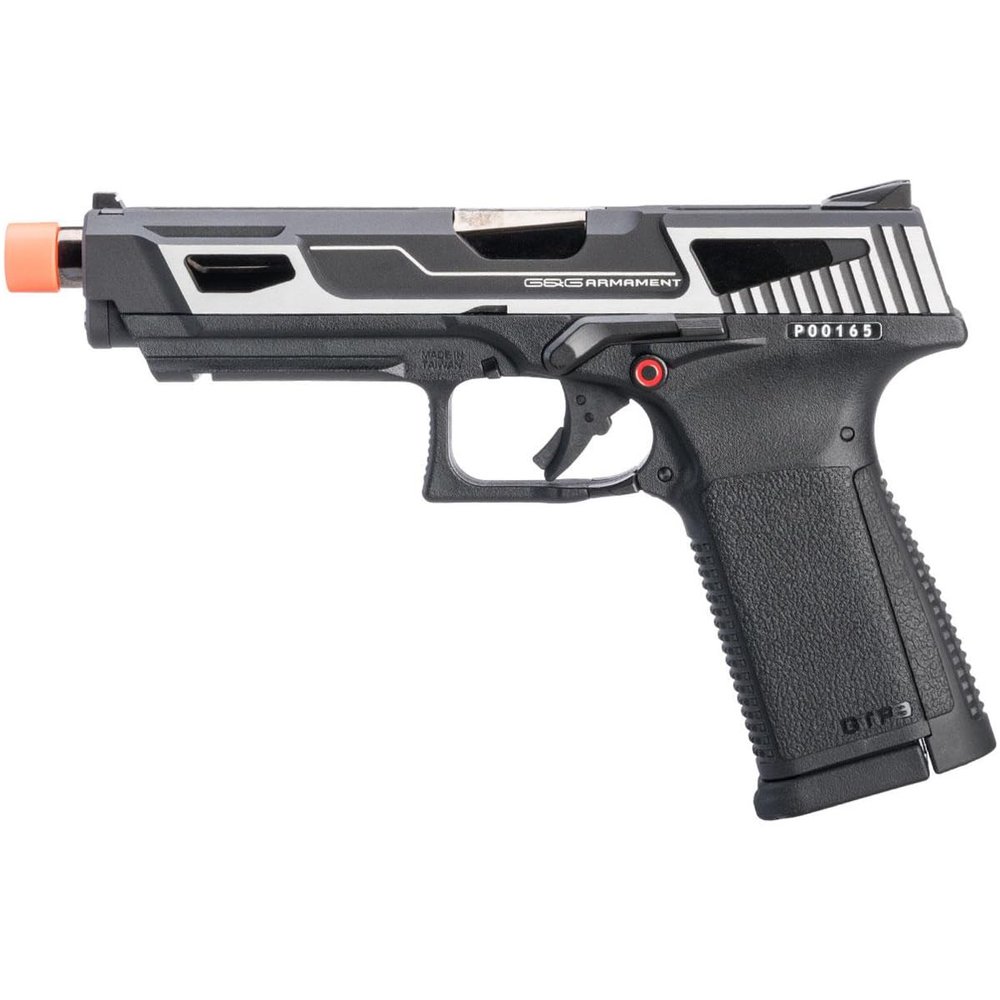 GoldenBall-G&G GTP9-MS Metal Slide Gas Blowback Airsoft Pistol-Cased & Speed Loader Included (Color: Silver)