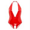 Jugaoge Women's Catsuit Wet Look PVC Leather Halter Neck Bodysuit One Piece Cutout Jumpsuit Clubwear Red C Small view 1