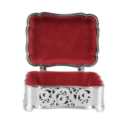 MEUMITY Metal Jewelry Storage Bo Vintage Alloy Small Treasure Chest Case Trinket Organizer Necklace Earring Organizer Keepsake Box Ring Box Holder(Silver)