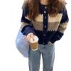 Tinpia Women's Spring Autumn Round Neck Contrast Button Casual Versatile Long Sleeve Loose Sweater Knitted Cardigan Tops Royal Blue S 40-47.5 Kg view 1