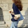 Tinpia Women's Spring Autumn Round Neck Contrast Button Casual Versatile Long Sleeve Loose Sweater Knitted Cardigan Tops Royal Blue S 40-47.5 Kg view 3