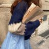 Tinpia Women's Spring Autumn Round Neck Contrast Button Casual Versatile Long Sleeve Loose Sweater Knitted Cardigan Tops Royal Blue S 40-47.5 Kg view 4