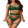 Avidlove Lingerie For Women Floral Lace Garter Lingerie Set Underwire Bra Panty Set With 1pair Leg Ring Green view 1