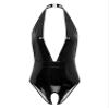 Jugaoge Women's Catsuit Wet Look PVC Leather Halter Neck Bodysuit One Piece Cutout Jumpsuit Clubwear Black C Large view 1