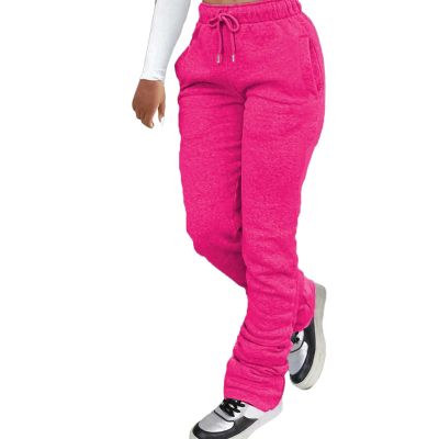 ZYXTIM Women's Color Block Jogger Sweatpants Stacked Bell Bottom Skinny Active Workout Pants Legging with Pockets Hot Pink