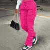 ZYXTIM Women's Color Block Jogger Sweatpants Stacked Bell Bottom Skinny Active Workout Pants Legging with Pockets Hot Pink view 2