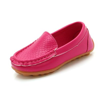Boys Girls Loafer Toddler aterproof Leather Shoes Flat Slip-On Comfort School Casual (Watermelon Red, 6 Infant)