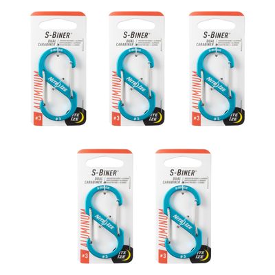 Nite Ize S-Biner Aluminum Dual Carabiner - Size 3 - Blue - 5 Count (5 Pack)