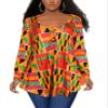 Afibi Women's Long Sleeve Henley T Shirts Button Down Loose Fit Tops Scoop Neck African Dashiki Shirts (Medium, Golden Green) view 1