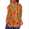 Afibi Women's Long Sleeve Henley T Shirts Button Down Loose Fit Tops Scoop Neck African Dashiki Shirts (Medium, Golden Green) view 2