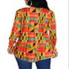 Afibi Women's Long Sleeve Henley T Shirts Button Down Loose Fit Tops Scoop Neck African Dashiki Shirts (Medium, Golden Green) view 4