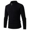 SWJGLITTR Men's Quarter Zip Knitted Pullover Skinny Knit Zip Up Polo Sweater Male Twists Pattern Casual Golf Sweater (Medium,Black) view 1