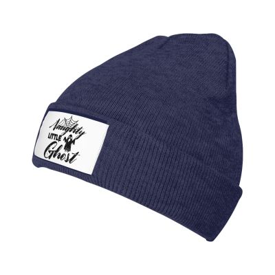 Naughy Little Ghost Knitted Cap Navy Blue Unisex Knit Soft Warm Cuffed Beanie Hat