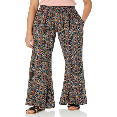 Angie Women's Flare Leg Smocked Waist Printed Pants