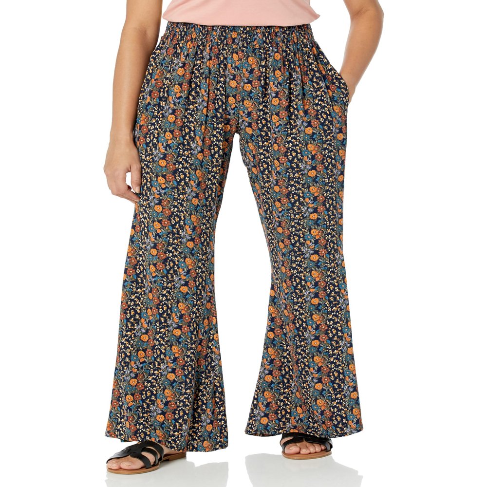 Angie Women's Flare Leg Smocked Waist Printed Pants