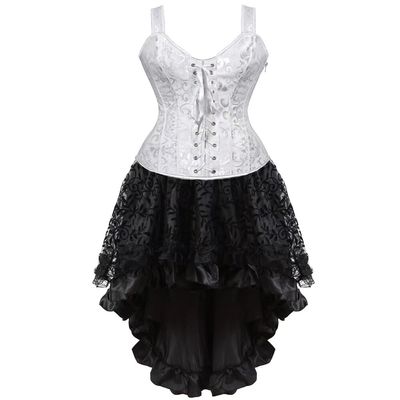 Jutrisujo Corset Dress Bustier Skirt Tutu Lingerie for Women Plus Size Burlesque Victorian Costume Black White S