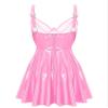 Vxuxlje Women's Wet Look Faux Leather Sleeveless A-Line Dress Strappy Ruffled Flared Party Dress Pink Medium view 4