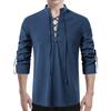 Akkad Kuti Mens Renaissance Shirt Long Sleeve Medieval Retro Lace Up Shirt Men Viking Linen Pirate Costume (Dark Blue, 3XL) view 1