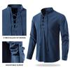 Akkad Kuti Mens Renaissance Shirt Long Sleeve Medieval Retro Lace Up Shirt Men Viking Linen Pirate Costume (Dark Blue, 3XL) view 3