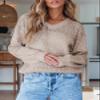 SHEWIN Oversized Sweaters for Women Lightweight Casual Long Sleeve V Neck Crochet Sweater Womens Tops Cable Knit Spring Clothes for Women 2025 A Brown X-Large view 2