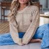 SHEWIN Oversized Sweaters for Women Lightweight Casual Long Sleeve V Neck Crochet Sweater Womens Tops Cable Knit Spring Clothes for Women 2025 A Brown X-Large view 3