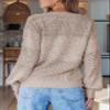 SHEWIN Oversized Sweaters for Women Lightweight Casual Long Sleeve V Neck Crochet Sweater Womens Tops Cable Knit Spring Clothes for Women 2025 A Brown X-Large view 4