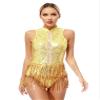 Hularka Women's Fringed Sequins Leotard Tassel Latin Samba Ballroom Dance Dress Party Costume A_Gold X-Large view 1