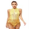 Hularka Women's Fringed Sequins Leotard Tassel Latin Samba Ballroom Dance Dress Party Costume A_Gold X-Large view 2