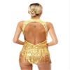 Hularka Women's Fringed Sequins Leotard Tassel Latin Samba Ballroom Dance Dress Party Costume A_Gold X-Large view 3