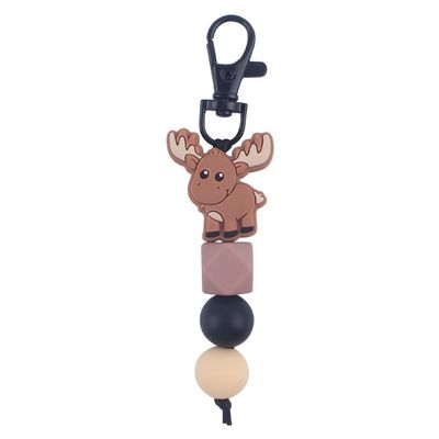 COLORFUL BLING Animal Keychains for Backpack Accessories,Silicon Bead Unisex Key Chains for Car Keys-deer-brown