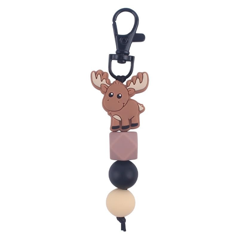 COLORFUL BLING Animal Keychains for Backpack Accessories,Silicon Bead Unisex Key Chains for Car Keys-deer-brown