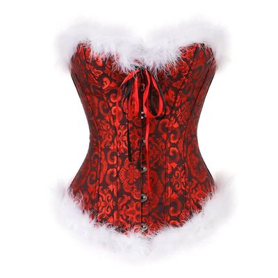 Corset Top Christmas Santa Outfits Women Plus Size Overbust Bustiers Halloween Christmas Red XS