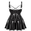 Vxuxlje Women's Wet Look Faux Leather Sleeveless A-Line Dress Strappy Ruffled Flared Party Dress Black Medium view 4