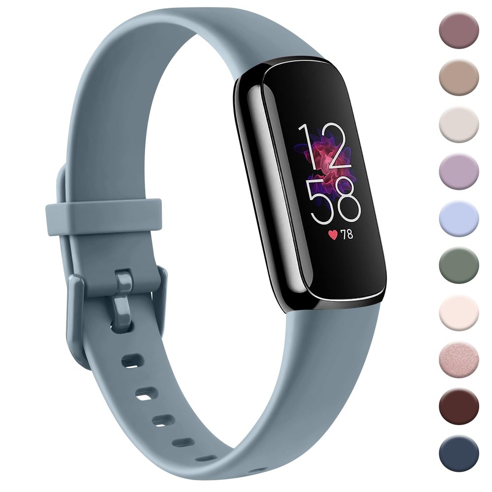 AK Sport Band Compatible with Fitbit Luxe Bands for Women Men, Soft Silicone Replacement Sport Straps Wristbands for Fitbit Luxe Fitness and Wellness Tracker (Large,Blue Gray)