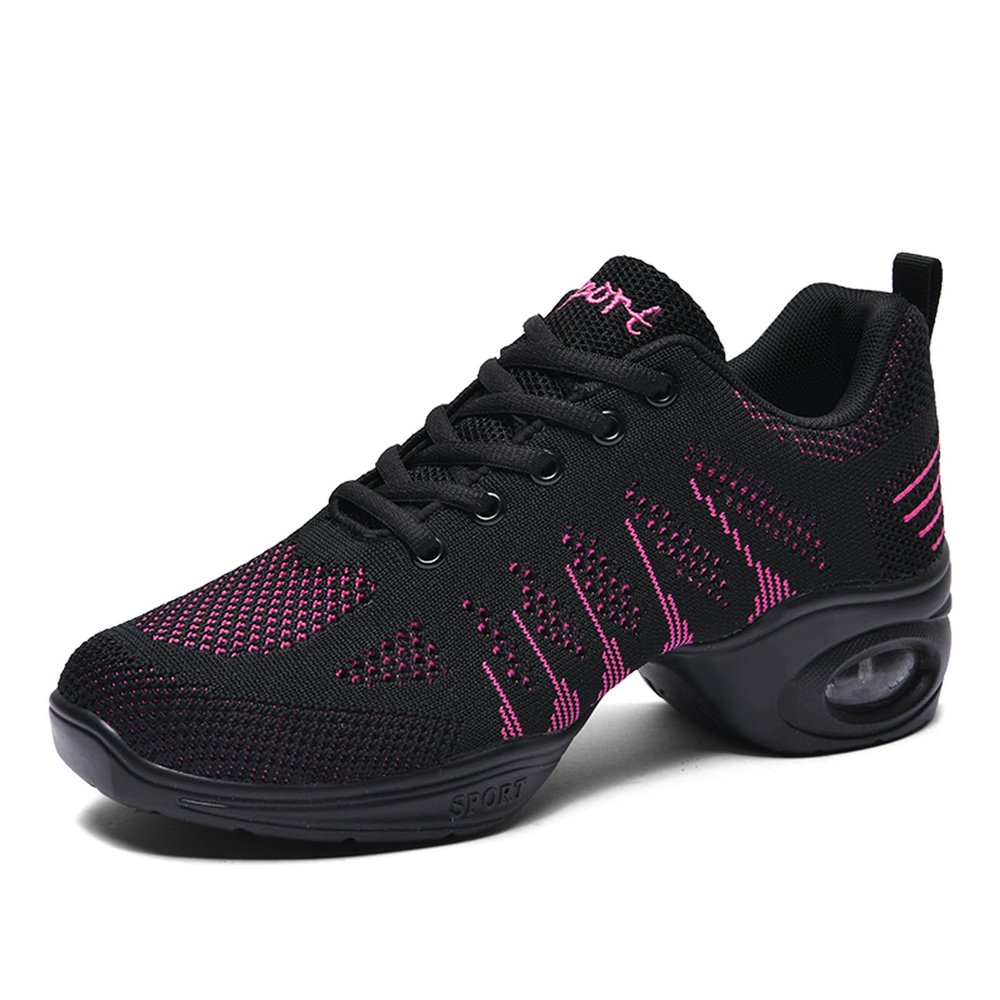 Women's Jazz Shoes Lace-up Dance Sneakers Lady Split Sole Air Cushion Modern Dance Shoes Platform Air Walking Dance Shoes BlackRed
