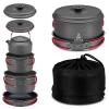 Alocs Camping Cookware Set Gear, Compact Camping Pots and Pans Set, Durable Hard Alumina Cooking Set for Outdoor Backpacking Hiking Picnic, Included Mesh Carry Bag view 1