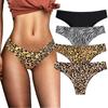 4 pack Seamless Women Underwear Thongs,No Show Ladies Thong,No Line Breathable Comfortable Panties,low waist Bikini Underwear Black,Leopard,tiger&zebra striped view 1