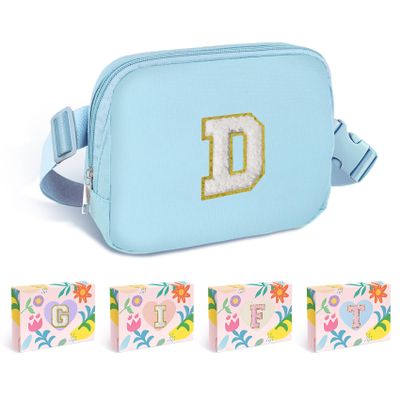 COSHAYSOO Blue Fanny Pack for Girls Purse Crossbody Belt Bag with Initials, Personalized 6 7 8 9 10 11 12 Year Old Teen Girl Birthday Gift Ideas Christmas Gifts Preteen Tween Trendy Stuff Letter D