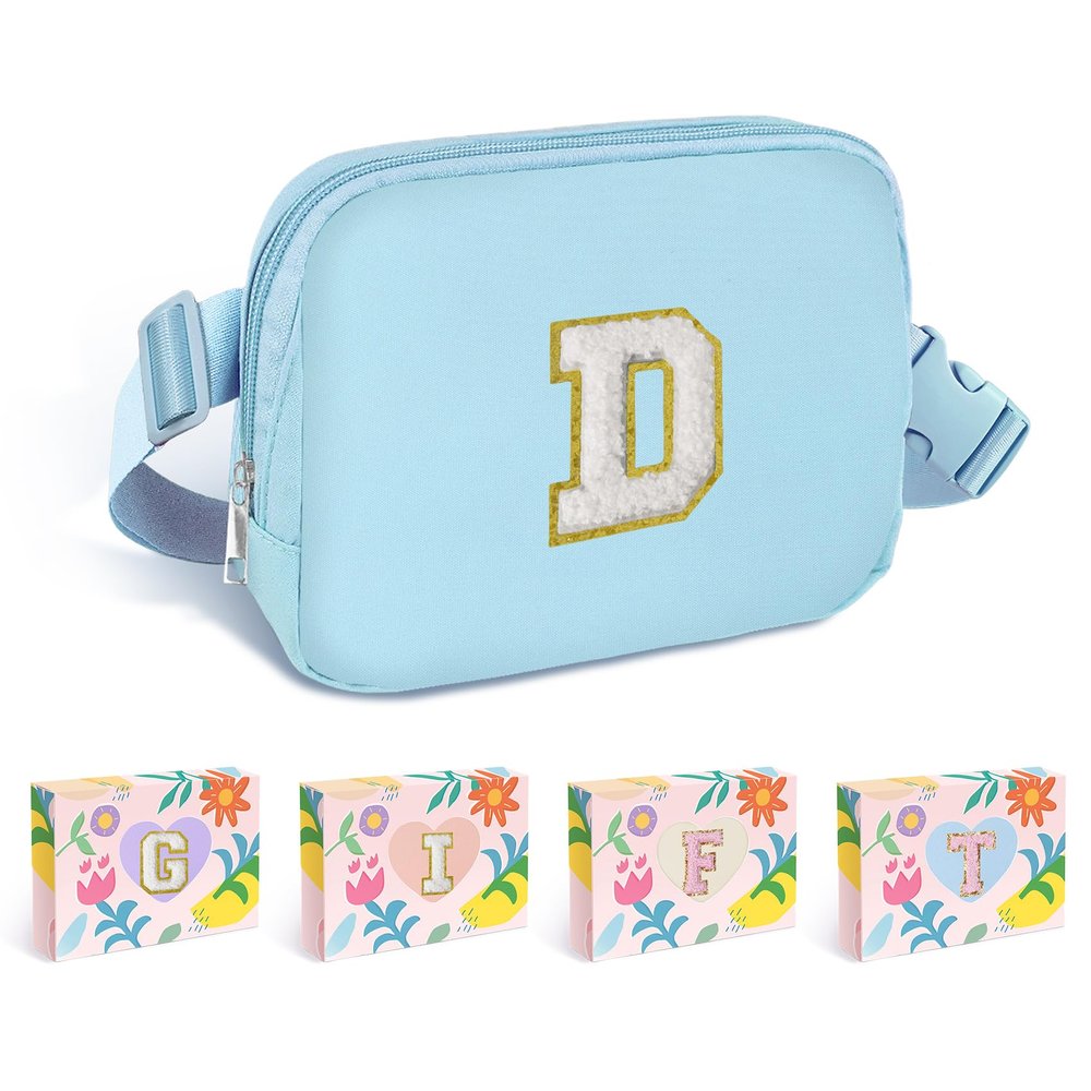 COSHAYSOO Blue Fanny Pack for Girls Purse Crossbody Belt Bag with Initials, Personalized 6 7 8 9 10 11 12 Year Old Teen Girl Birthday Gift Ideas Christmas Gifts Preteen Tween Trendy Stuff Letter D
