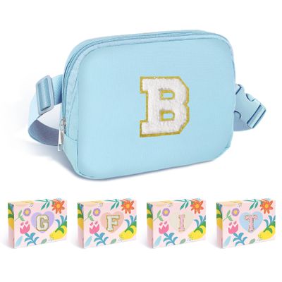 COSHAYSOO Blue Fanny Pack for Girls Purse Crossbody Belt Bag with Initials, Personalized 6 7 8 9 10 11 12 Year Old Teen Girl Birthday Gift Ideas Preteen Tween Stuff Letter B
