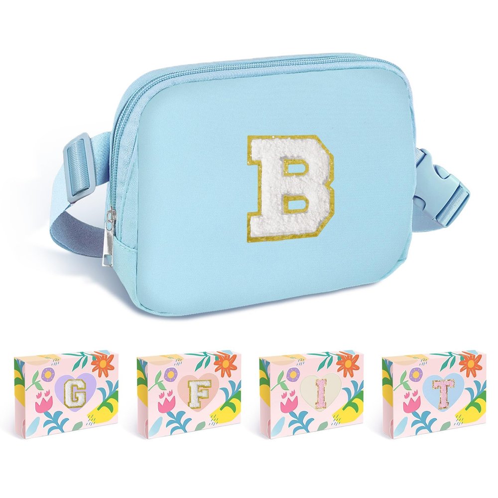 COSHAYSOO Blue Fanny Pack for Girls Purse Crossbody Belt Bag with Initials, Personalized 6 7 8 9 10 11 12 Year Old Teen Girl Birthday Gift Ideas Preteen Tween Stuff Letter B