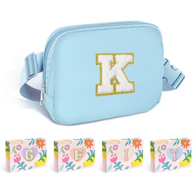 COSHAYSOO Fanny Pack for Girls Purse Crossbody Belt Bag Personalized 6 7 8 9 10 11 12 Year Old Tween Preteen Girl Gifts Blue Initial Letter K