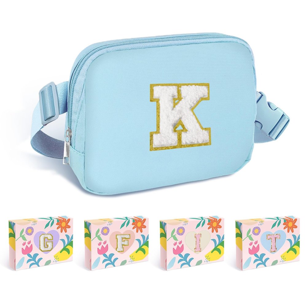 COSHAYSOO Fanny Pack for Girls Purse Crossbody Belt Bag Personalized 6 7 8 9 10 11 12 Year Old Tween Preteen Girl Gifts Blue Initial Letter K