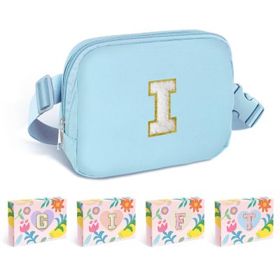 COSHAYSOO Blue Fanny Pack for Girls Purse Crossbody Belt Bag with Initials, Personalized 6 7 8 9 10 11 12 Year Old Teen Girl Birthday Gift Ideas Preteen Tween Stuff Letter I