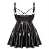 Hedmy Womens Shiny Metallic PU Leather Micro Pleated Dress Sleeveless Spaghetti Strap Flare Dress Black 5X-Large view 4