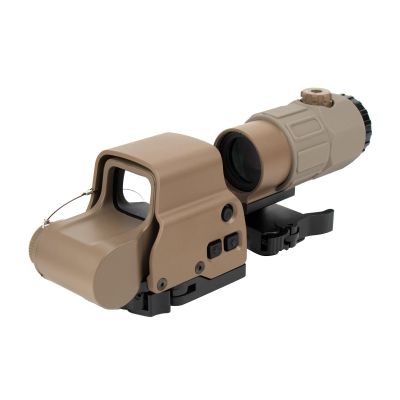 Bravary 558 G33/558 G43/558 G45 Red & Green Dot Holographic Reflex Sight Scope with G33 G43 3X /G45 5X Magnifier Combo Built-in Flip QD Mount (558+G45, Tan)