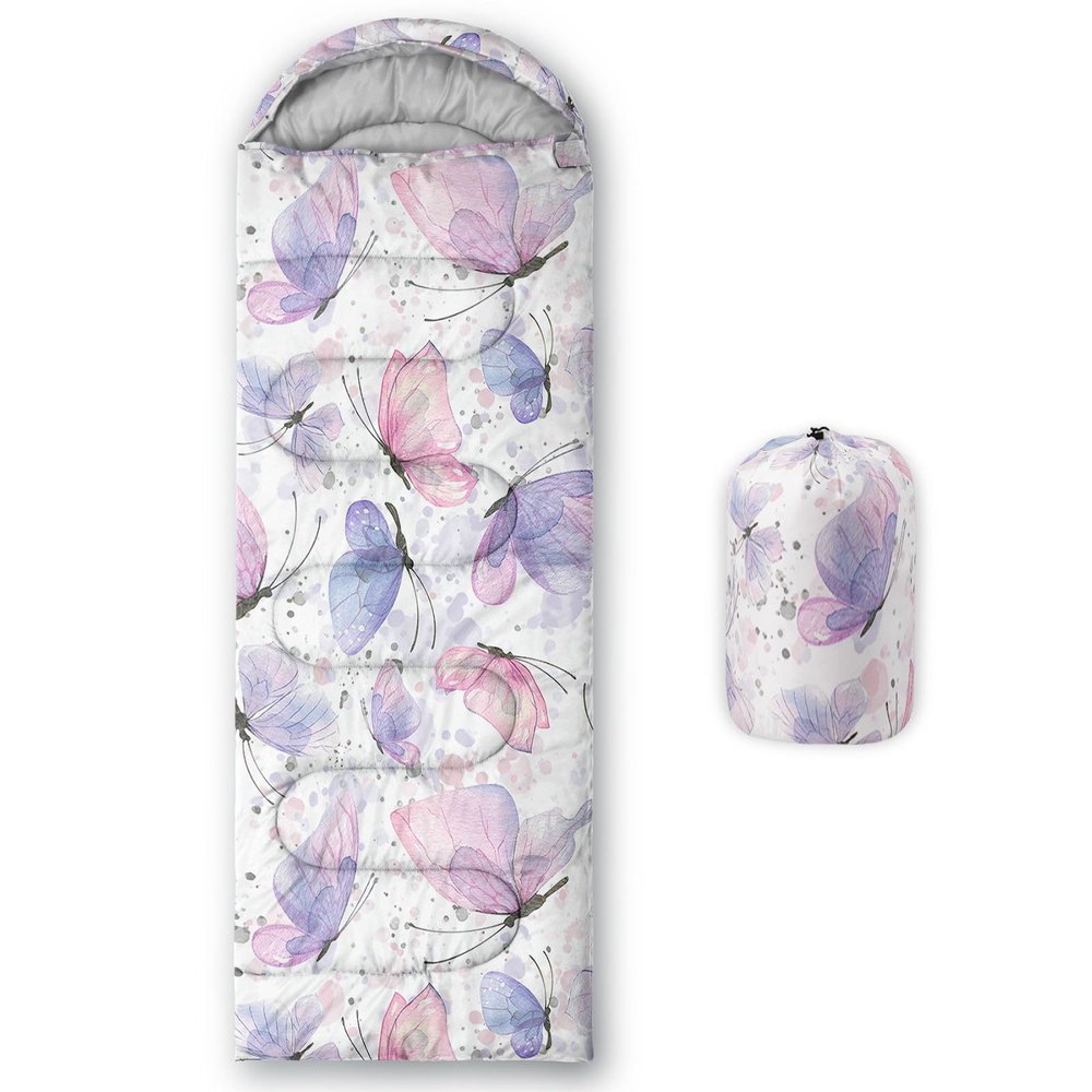Smell Sunshine Kids Sleeping Bag for Boys Girls,Pink Butterflies Print-Lightweight Warm Portable Outdoor Indoor-Waterproof Cold Weather Resistant Sleeping Bag for Camping Hiking(Butterfly)